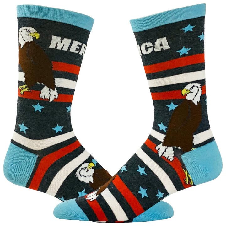 Mens Merica Socks Funny 4th Of July Independence Day USA Eagle Novelty Footwear Image 1