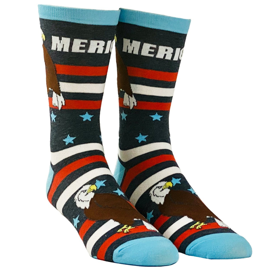 Mens Merica Socks Funny 4th Of July Independence Day USA Eagle Novelty Footwear Image 2