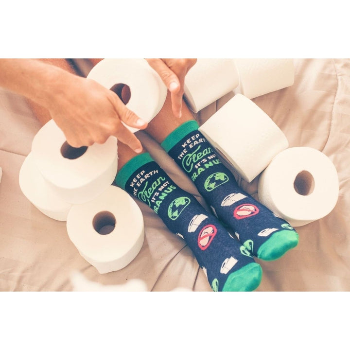 Womens Keep The Earth Clean Its Not Uranus Socks Funny Toilet Space Humor Graphic Footwear Image 7