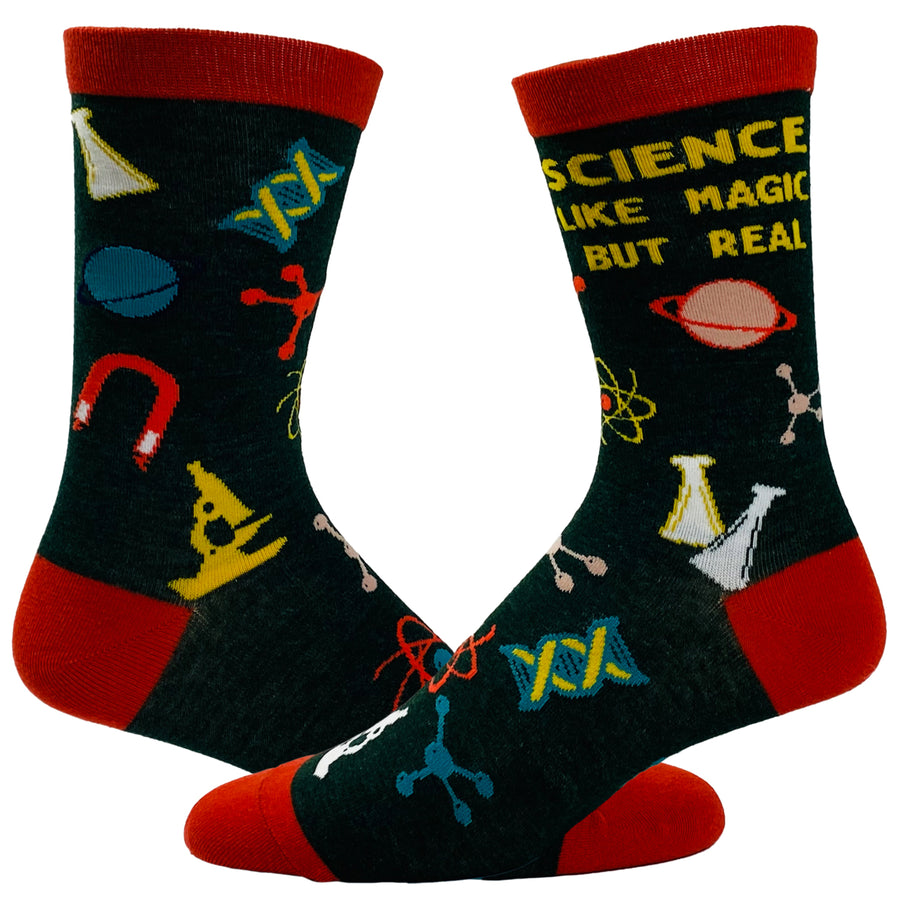 Womens Science Like Magic But Real Socks Funny Nerdy Chemistry Sarcastic Graphic Footwear Image 1