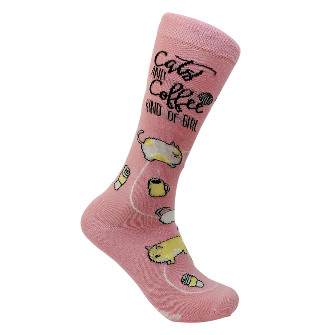 Womens Cats And Coffee Kind Of Girl Funny Novelty Crew Socks Kawaii Kittens Image 2