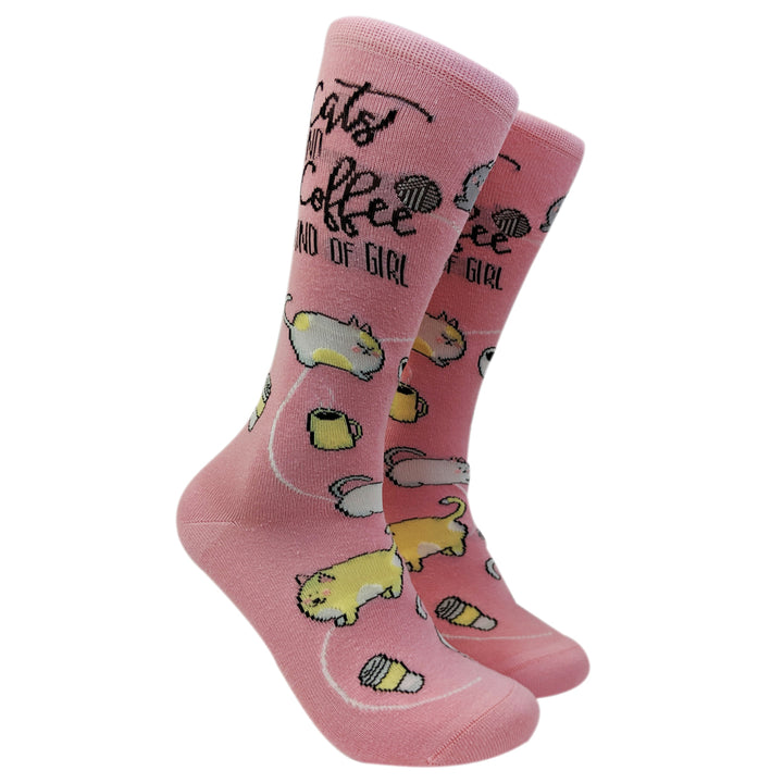 Womens Cats And Coffee Kind Of Girl Funny Novelty Crew Socks Kawaii Kittens Image 6