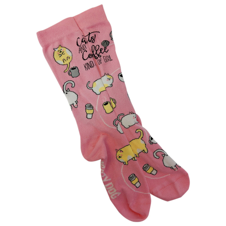 Womens Cats And Coffee Kind Of Girl Funny Novelty Crew Socks Kawaii Kittens Image 7