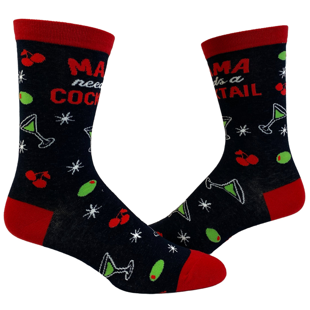 Womens Mama Needs A Cocktail Socks Funny Mothers Day Drinking Liquor Graphic Novelty Footwear Image 1