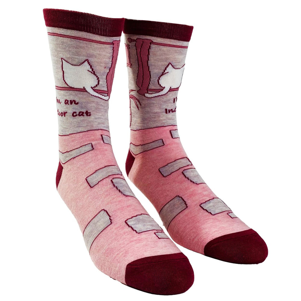 Womens Im An Indoor Cat Socks Funny Pet Kitty Cat Introvert Novelty Graphic Footwear Image 2