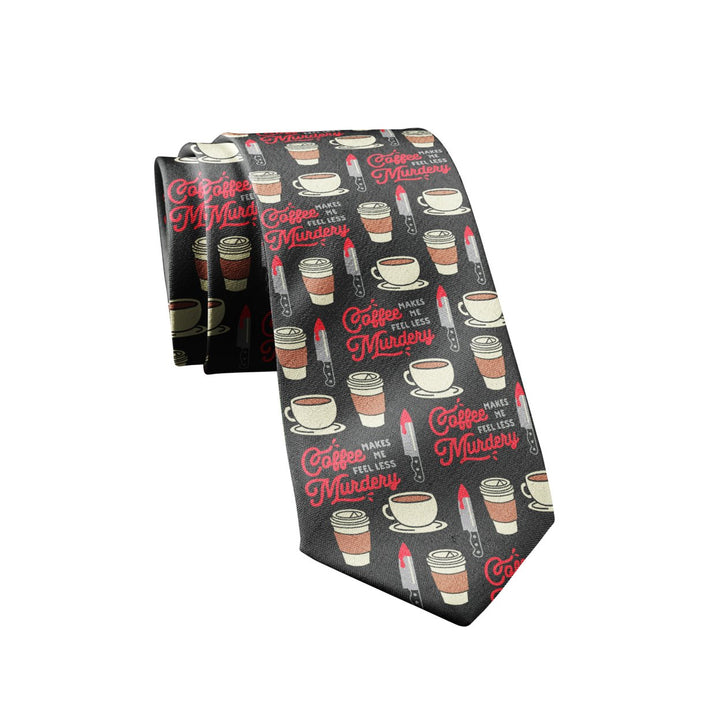 Coffee Makes Me Feel Less Murdery Necktie Funny Neckties for Men Nerdy Tie Mens Novelty Ties Image 1