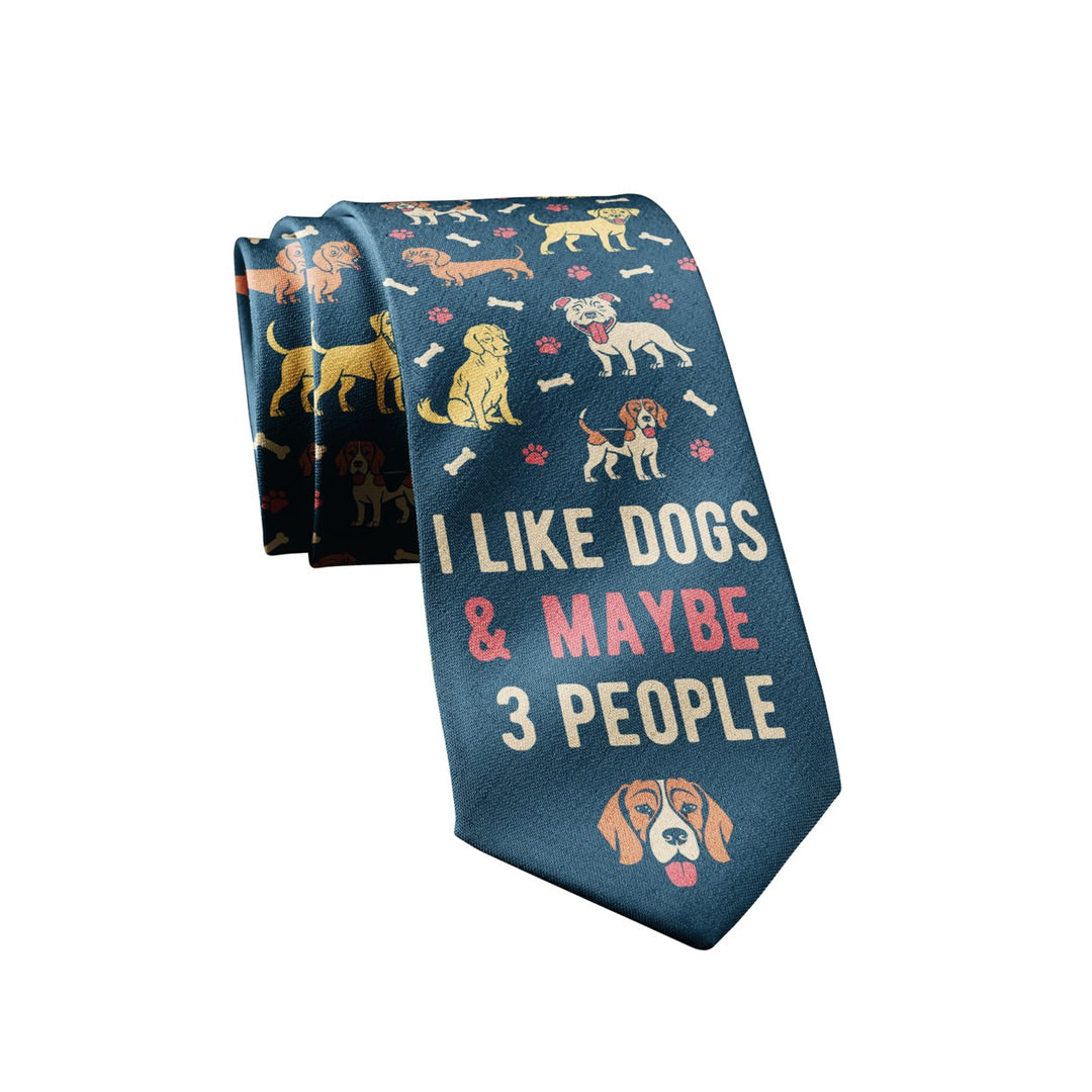 I Like Dogs And Maybe 3 People Necktie Funny Neckties for Men Cool Dog Tie Mens Funny Ties Image 1