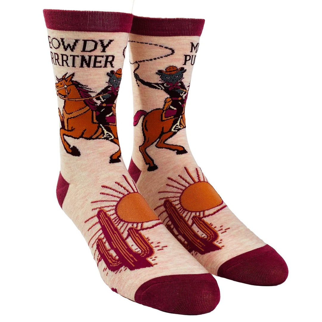 Womens Meowdy Purrtner Socks Funny Howdy Partner Cowboy Cat Novelty Footwear Image 2