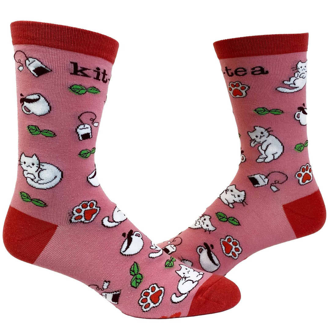 Womens Kit Tea Socks Funny Pet Cat Kitty Tea Time Pet Lover Graphic Footwear Image 1