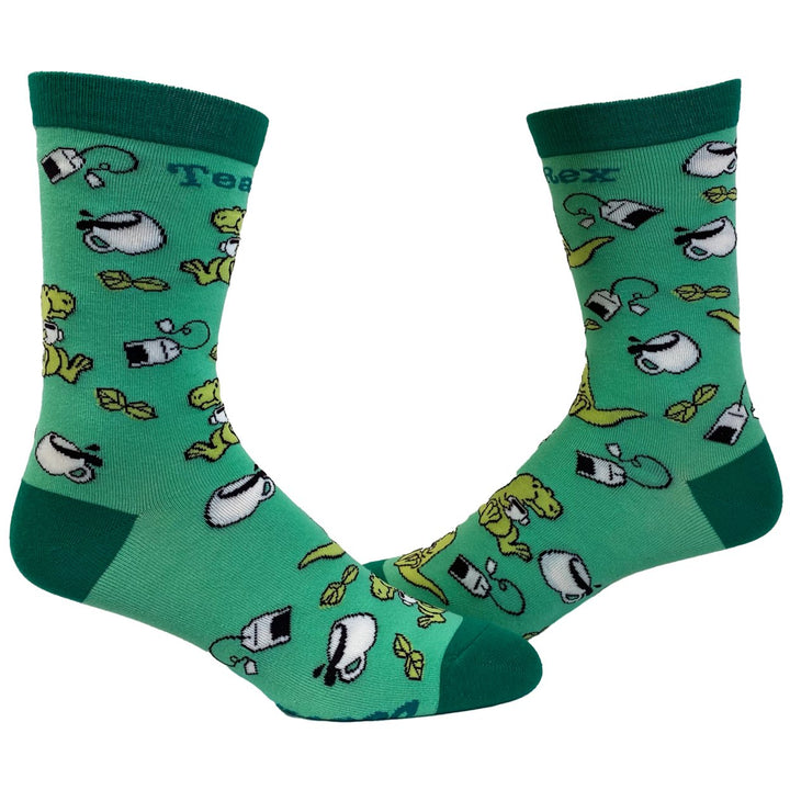 Womens Tex Rex Socks Funny Cute Dinosaur Drinking Tea Jurassic Graphic Novelty Footwear Image 1