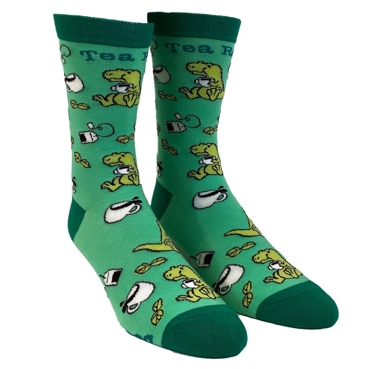 Womens Tex Rex Socks Funny Cute Dinosaur Drinking Tea Jurassic Graphic Novelty Footwear Image 2