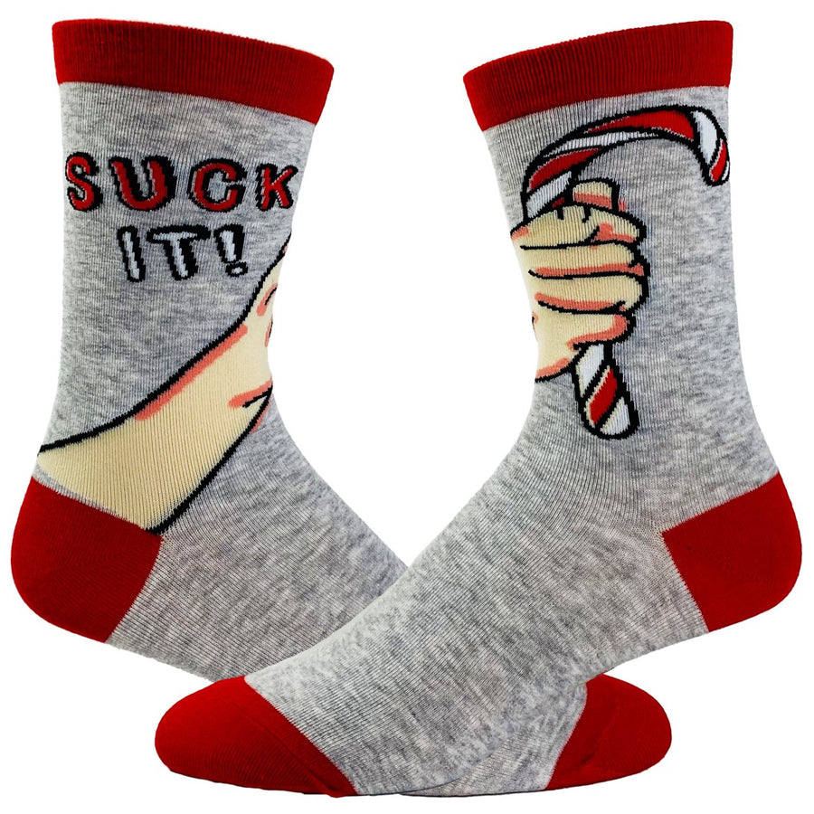 Womens Suck It Socks Funny Christmas Candycane Sarcastic Holiday Party Graphic Footwear Image 1