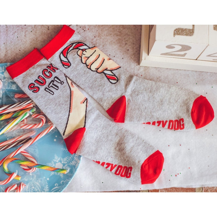 Womens Suck It Socks Funny Christmas Candycane Sarcastic Holiday Party Graphic Footwear Image 7