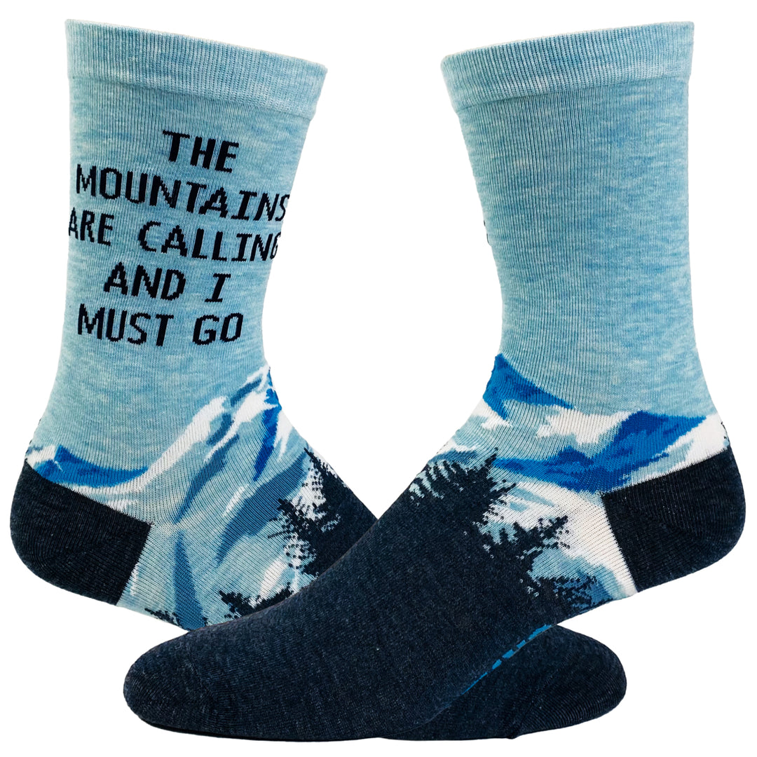 Women's The Mountains Are Calling And I Must Go Socks Funny Outdoor Camping Adventure Hiking Footwear Image 1