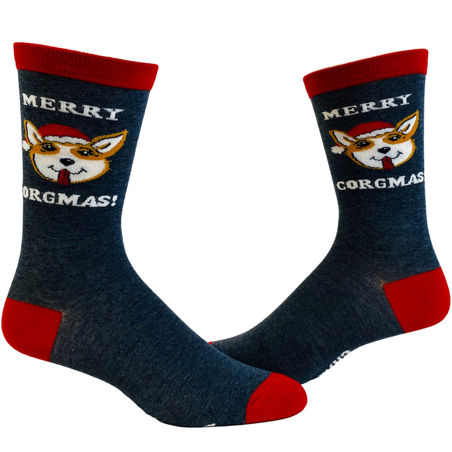 Mens Merry Corgmas Socks Funny Christmas Corgi Pet Dog Novelty Footwear Image 1