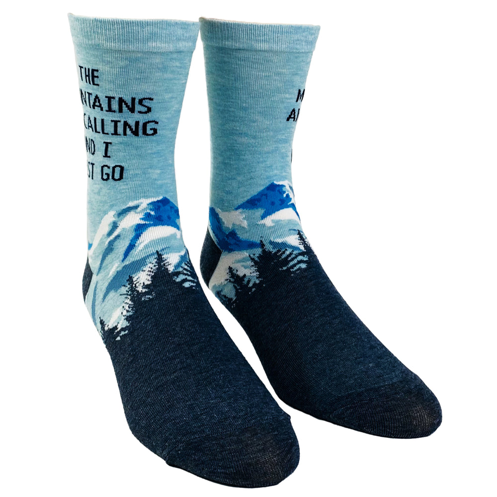 Women's The Mountains Are Calling And I Must Go Socks Funny Outdoor Camping Adventure Hiking Footwear Image 2