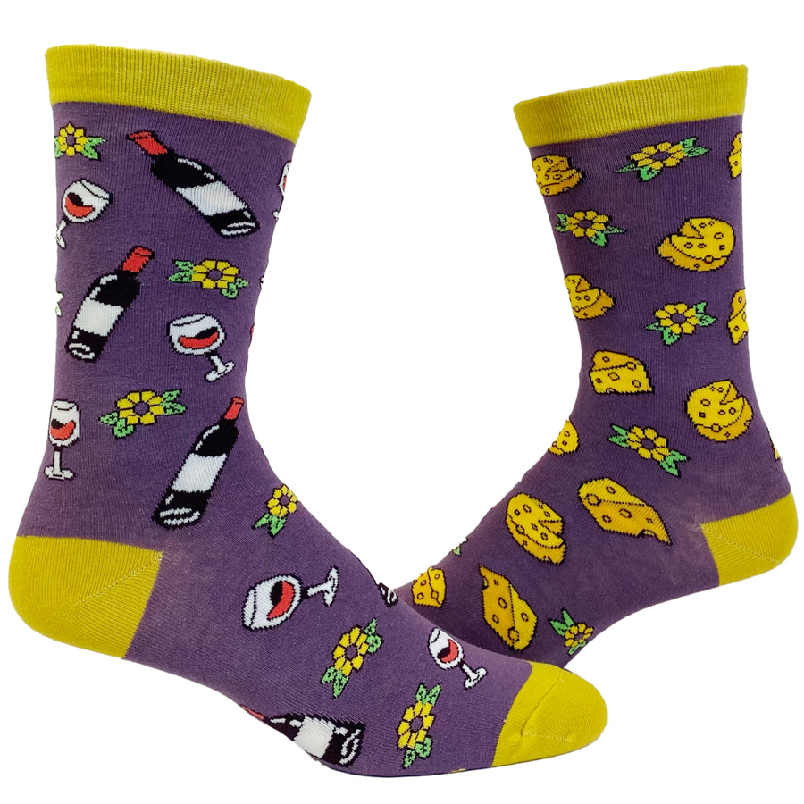 Womens Wine And Cheese Socks Funny Vino Lover Graphic Novelty Footwear Image 1