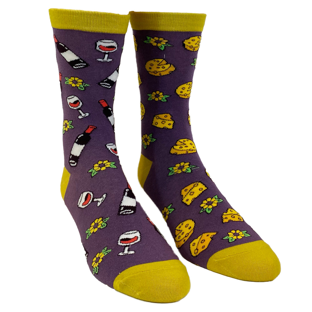 Womens Wine And Cheese Socks Funny Vino Lover Graphic Novelty Footwear Image 2