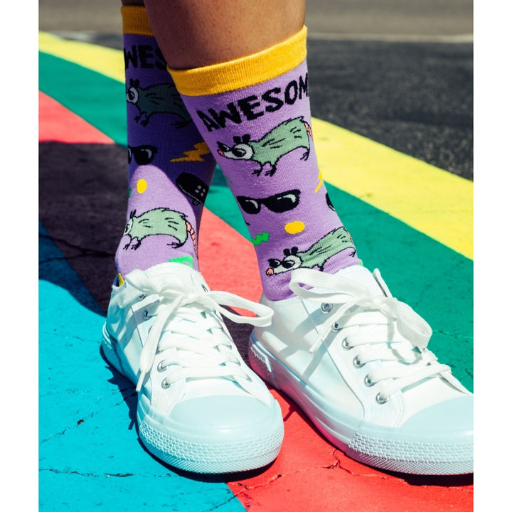 Womens Awesome Oppossum Socks Funny Cool Rad Sunglasses Retro Graphic Novelty Footwear Image 6