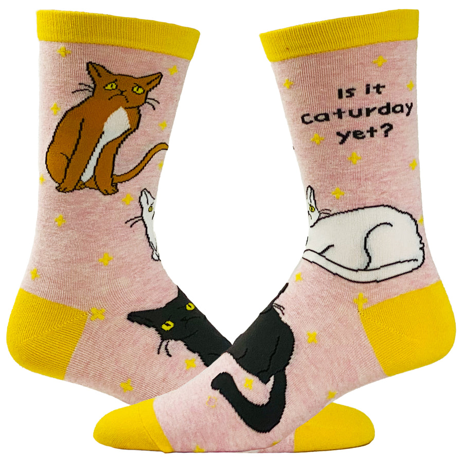 Womens Is It Caturday Yet Socks Funny Saturday Pet Cat Kitty Lover Animal Crazy Cat Lady Footwear Image 1