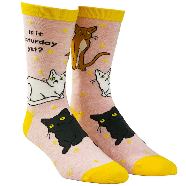 Womens Is It Caturday Yet Socks Funny Saturday Pet Cat Kitty Lover Animal Crazy Cat Lady Footwear Image 2