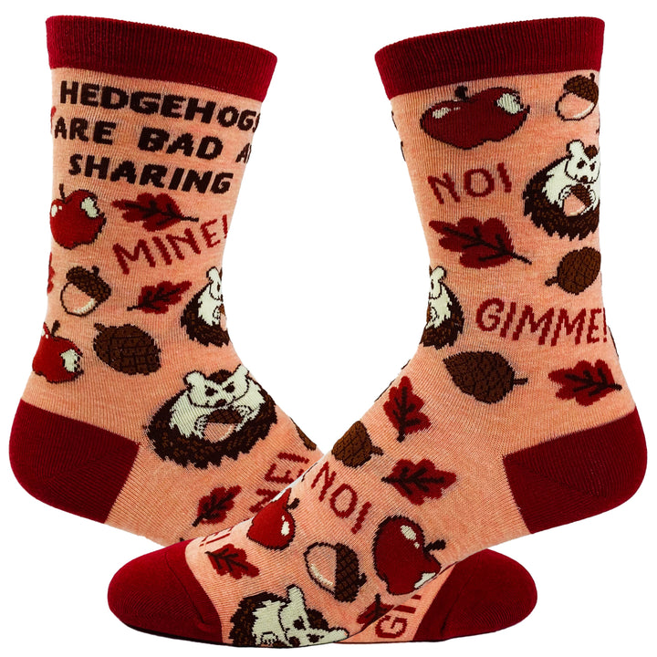 Womens Hedgehogs Are Bad At Sharing Socks Funny Fall Autumn Novelty Footwear Image 1