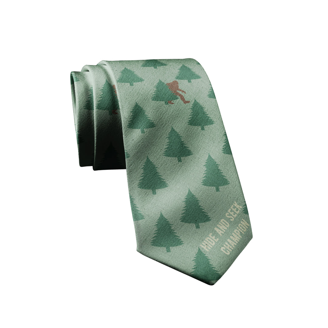 Bigfoot Hide And Seek Champion Necktie Novelty Ties for Men Funny Bigfoot Tie Sasquatch Neckties Image 1