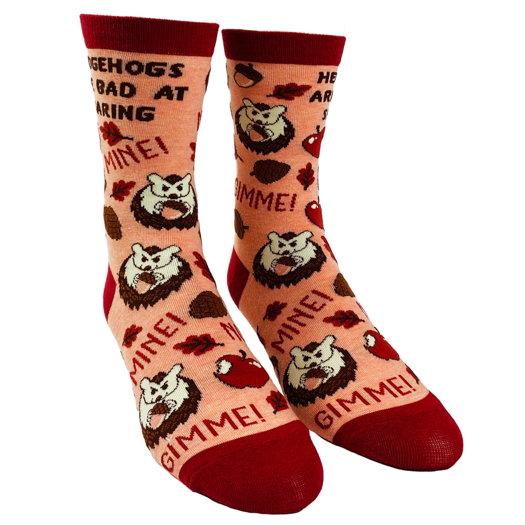 Womens Hedgehogs Are Bad At Sharing Socks Funny Fall Autumn Novelty Footwear Image 2