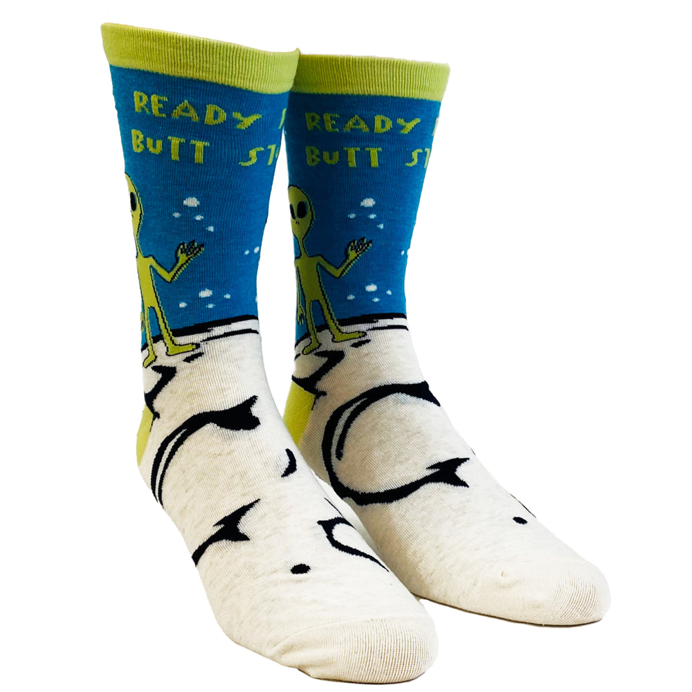 Mens Ready For Butt Stuff Socks Funny UFO Alien Probe Novelty Outer Space Footwear Image 2