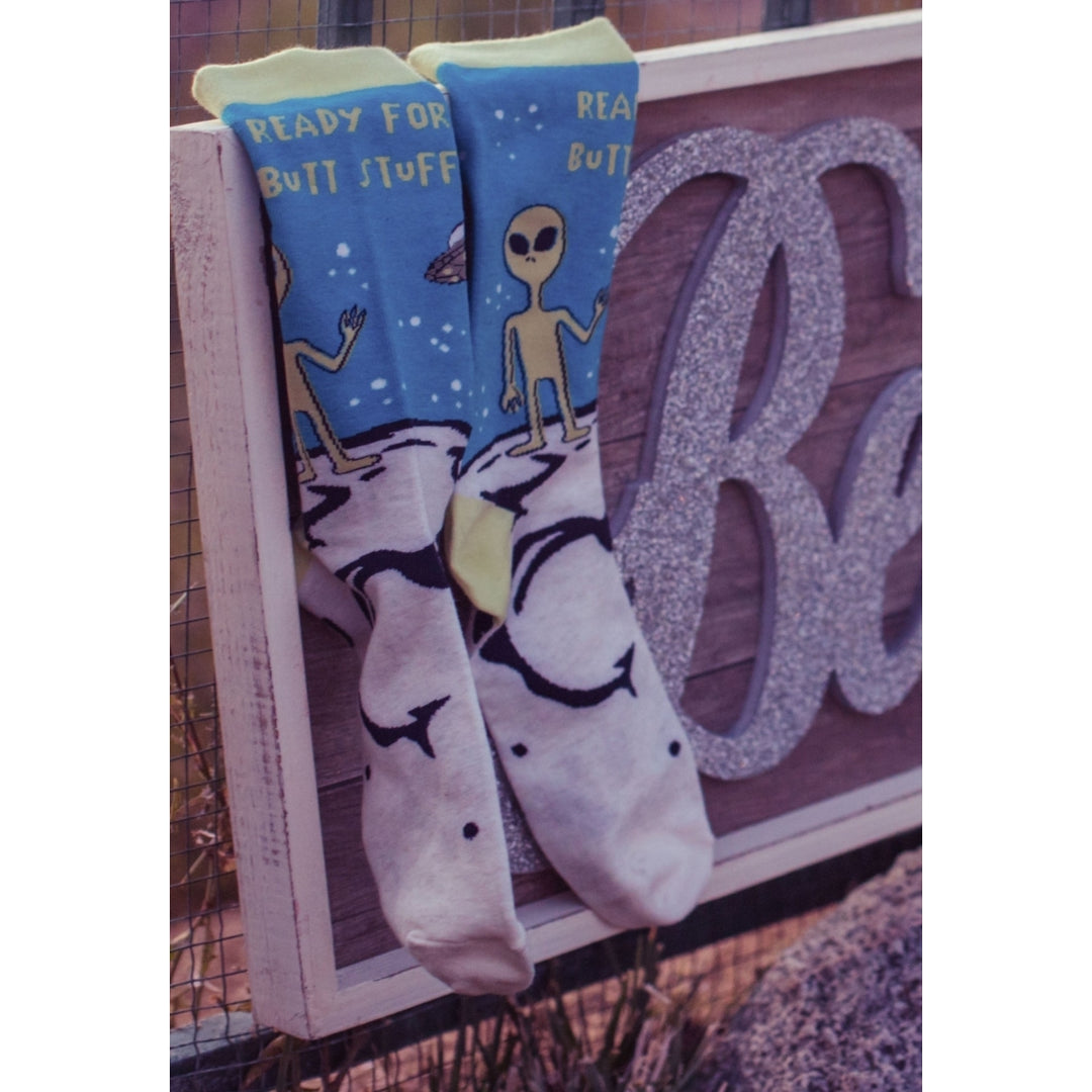 Mens Ready For Butt Stuff Socks Funny UFO Alien Probe Novelty Outer Space Footwear Image 7