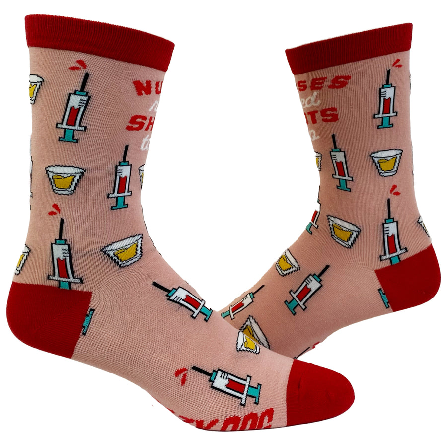 Womens Nurses Need Shots Too Socks Funny Drinking Graphic Novelty Footwear Image 1