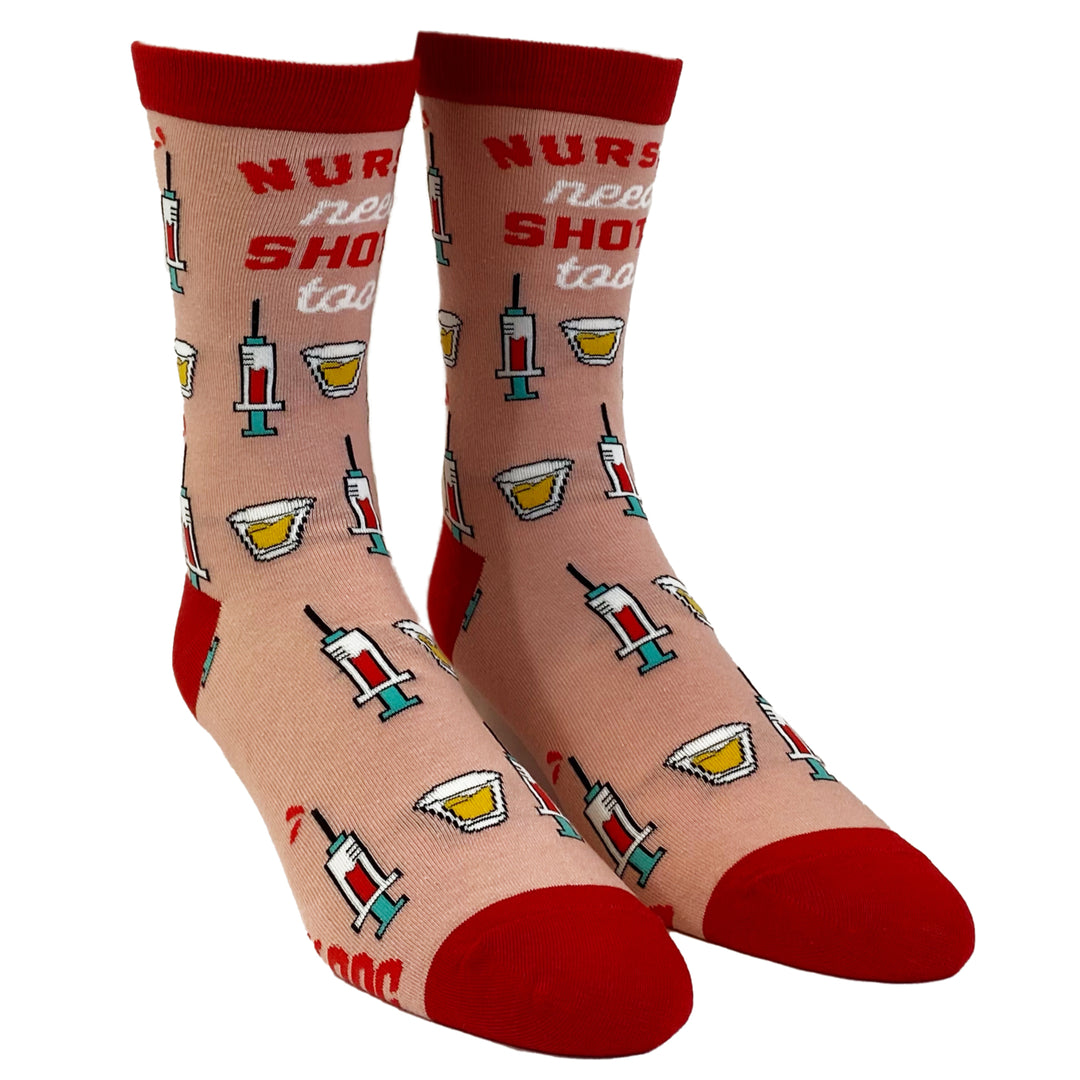 Womens Nurses Need Shots Too Socks Funny Drinking Graphic Novelty Footwear Image 2