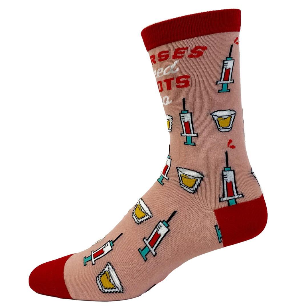 Womens Nurses Need Shots Too Socks Funny Drinking Graphic Novelty Footwear Image 4