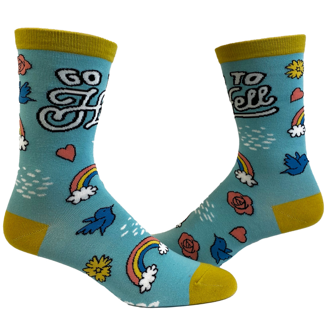 Womens Go To Hell Socks Funny Rainbows Birds Sunshine Sarcastic Graphic Novelty Footwear Image 1