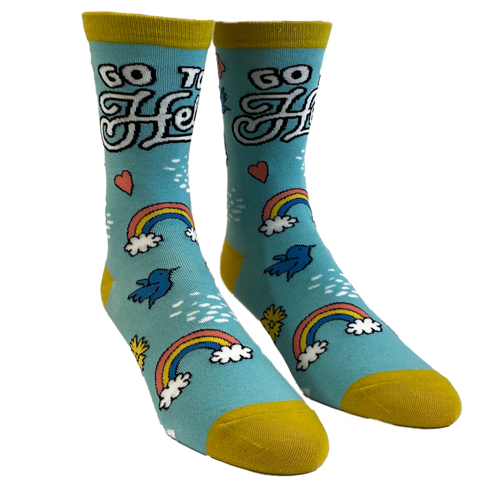 Womens Go To Hell Socks Funny Rainbows Birds Sunshine Sarcastic Graphic Novelty Footwear Image 2