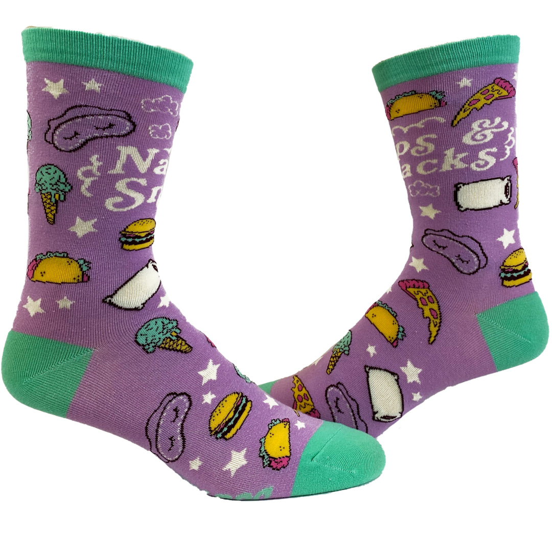 Womens Naps And Snacks Socks Funny Tacos Pizza Sleep Lazy Graphic Novelty Footwear Image 1