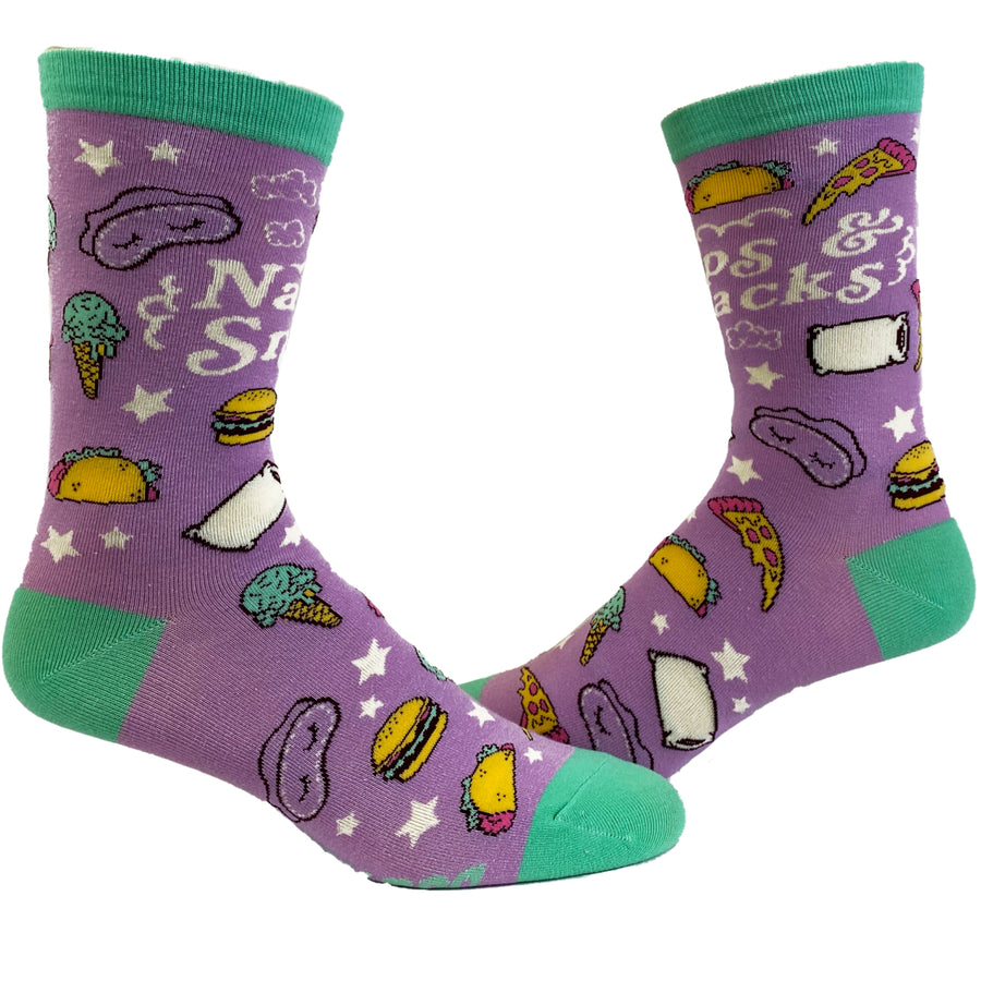 Womens Naps And Snacks Socks Funny Tacos Pizza Sleep Lazy Graphic Novelty Footwear Image 1