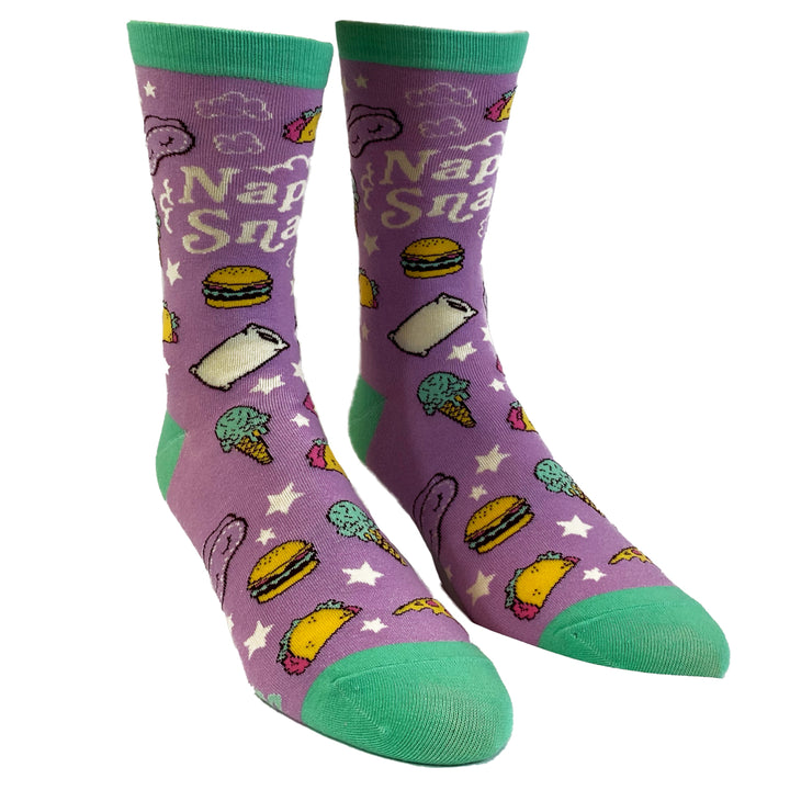 Womens Naps And Snacks Socks Funny Tacos Pizza Sleep Lazy Graphic Novelty Footwear Image 2