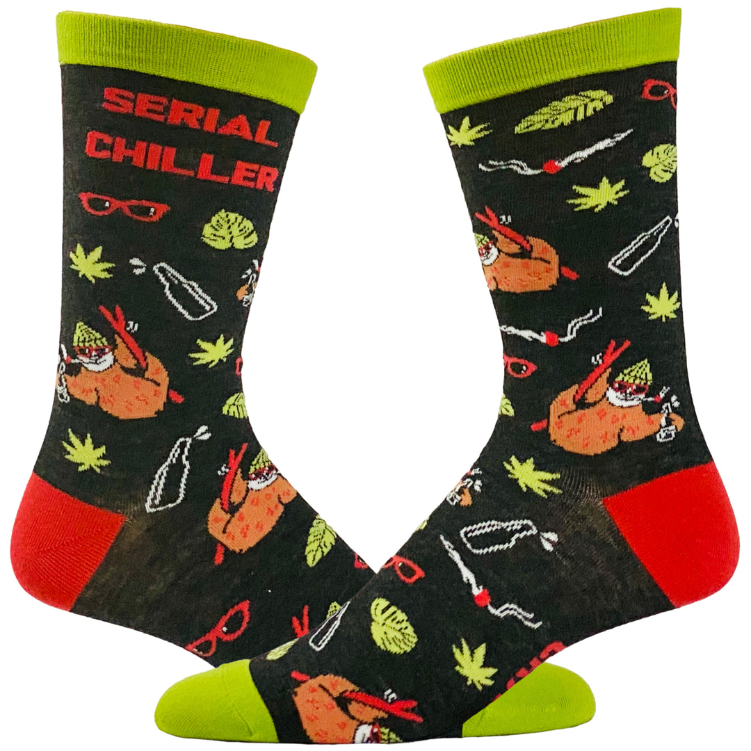 Mens Serial Chiller Socks Funny 420 Weed Cool Sloth Novelty Footwear Image 1