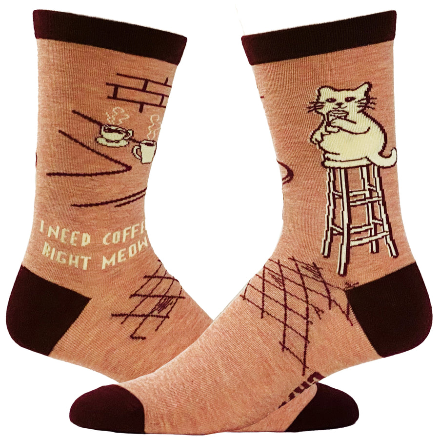 Womens I Need Coffee Right Meow Socks Funny Pet Cat Lover Kitty Novelty Footwear Image 1