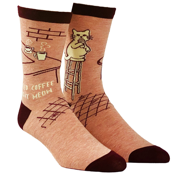 Womens I Need Coffee Right Meow Socks Funny Pet Cat Lover Kitty Novelty Footwear Image 2