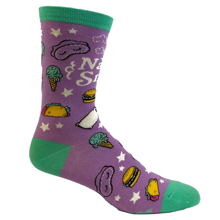 Womens Naps And Snacks Socks Funny Tacos Pizza Sleep Lazy Graphic Novelty Footwear Image 6