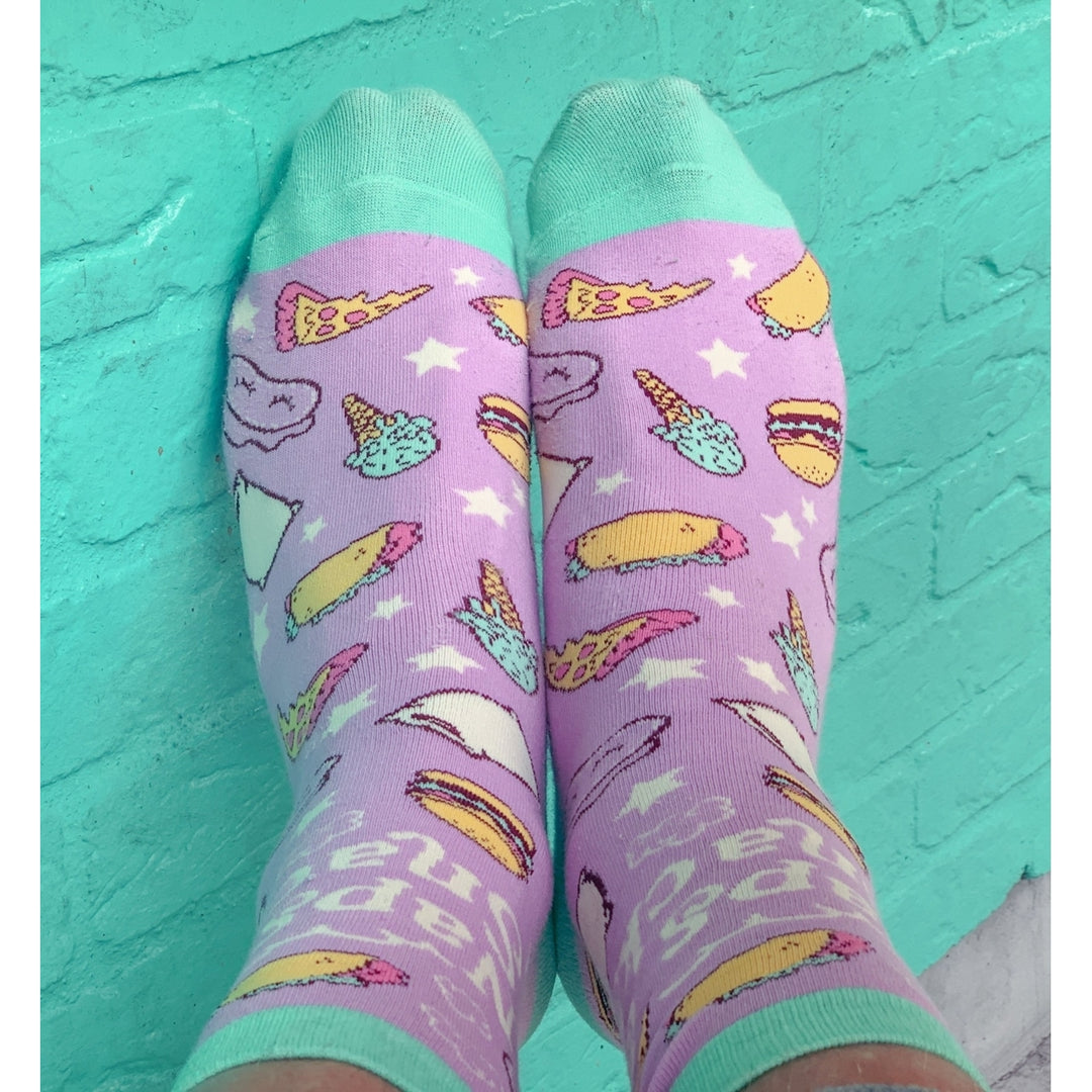 Womens Naps And Snacks Socks Funny Tacos Pizza Sleep Lazy Graphic Novelty Footwear Image 7