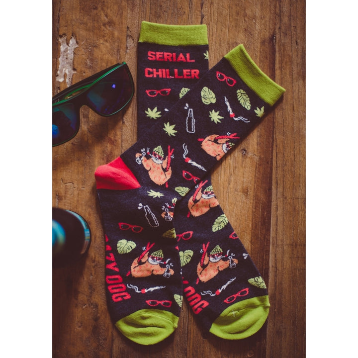 Mens Serial Chiller Socks Funny 420 Weed Cool Sloth Novelty Footwear Image 7