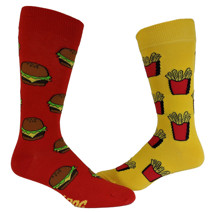 Womens Burger And Fries Socks Funny Junk Food Backyard Cookout Vintage Novelty Footwear Image 1