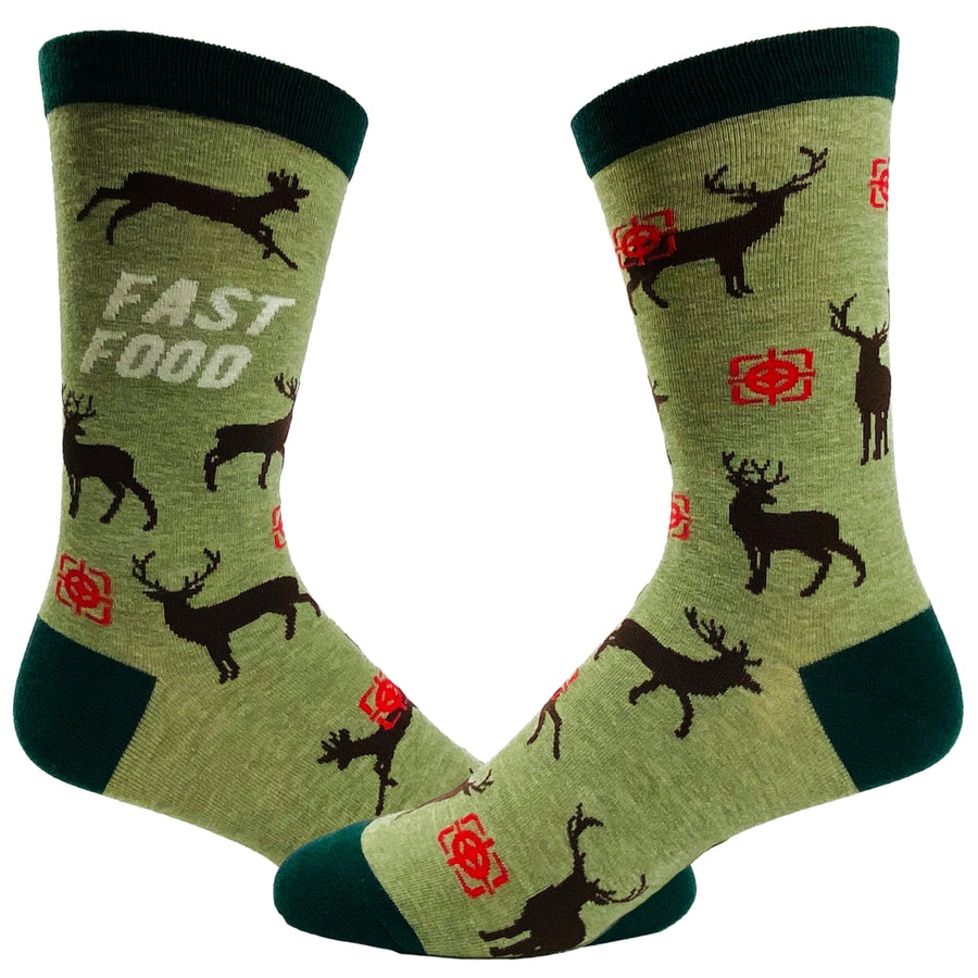 Mens Fast Food Socks Funny Deer Hunting Buckshot Sarcastic Novelty Footwear Image 1