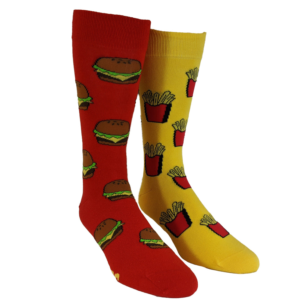 Womens Burger And Fries Socks Funny Junk Food Backyard Cookout Vintage Novelty Footwear Image 2