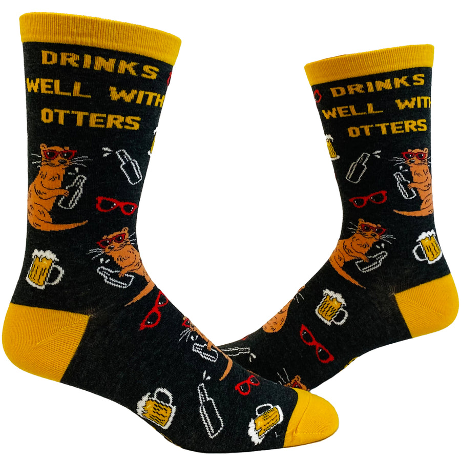 Mens Drinks Well With Otters Socks Funny Beer Party Novelty Drinking Footwear Image 1