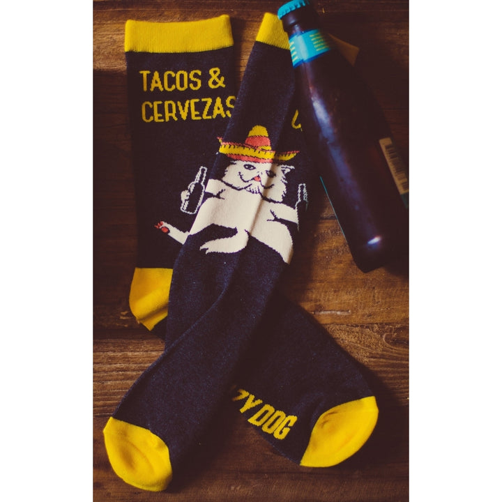 Mens Tacos And Cervezas Socks Funny Cinco De Mayo Cat Gato Novelty Footwear Image 7