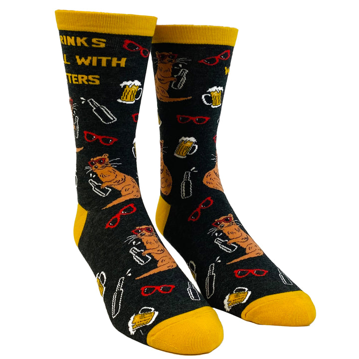 Mens Drinks Well With Otters Socks Funny Beer Party Novelty Drinking Footwear Image 2